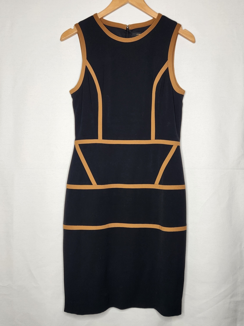 Cynthia Steffe Navy Sheath Dress with Tan Piping